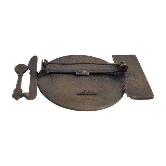 Vintage JJ 1988 Brass Dinner Plate Brooch With Utensils - Picture 8 of 8